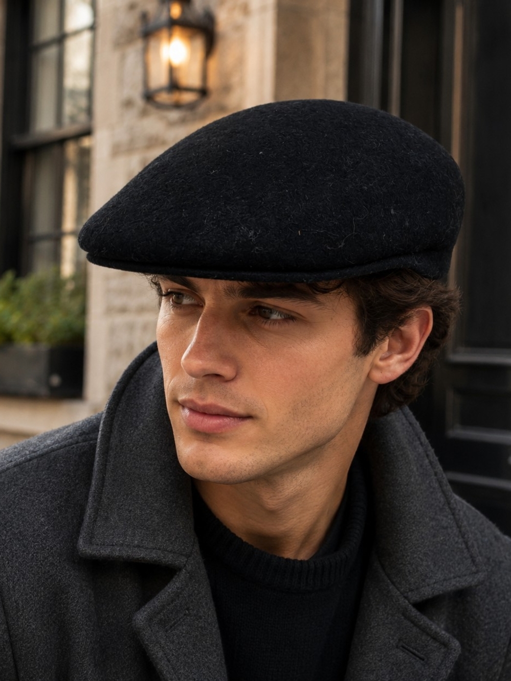 Men's Black Wool Flat Cap Sears Vtg Nwt Newsboy Hat